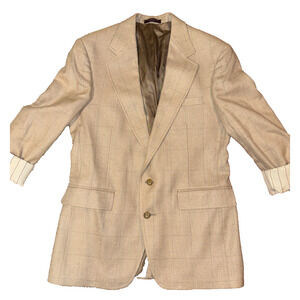 Evan Picone Blazer Mens 40R Tan Silk Wool Tweed Plaid Sport Coat Jacket NWT!